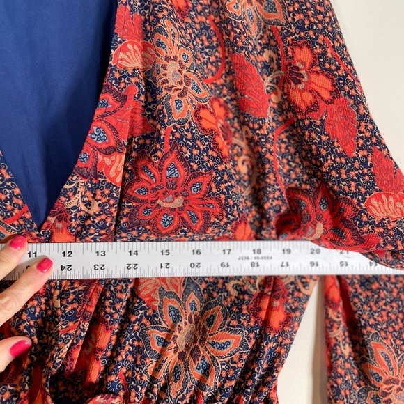 Free People Teegan Red Floral Mini Dress Sz XS Long Sleeve Flowy Cinched Waist - Picture 11 of 15